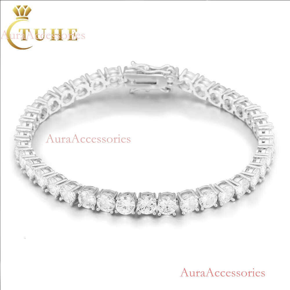 Fashion Jewelry Hiphop Versatile 3mm-5mm White Gold Plated Brass AAAAA CZ Dia Cluster Tennis Bracelet for Men Women