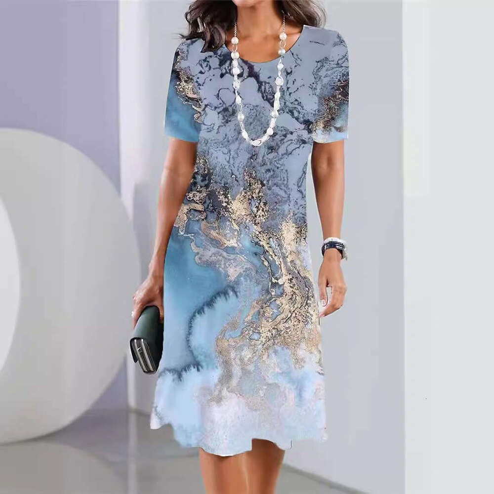 White Dress Maxi Dress New Women's Fashionable And Versatile Daily Casual Loose Large Round Neck Short Sleeve Dress KQ