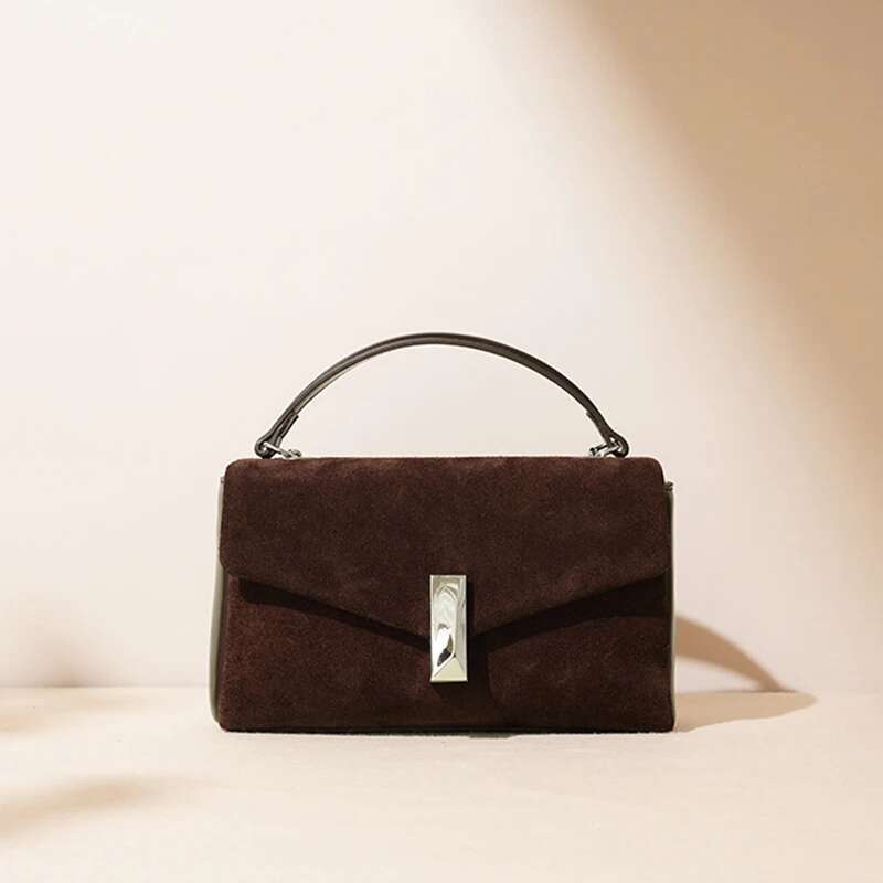 Genuine Leather Flap Design Small Square Simple Versatile Commuter Cowhide Shoulder Bag Lady Chains Handbags