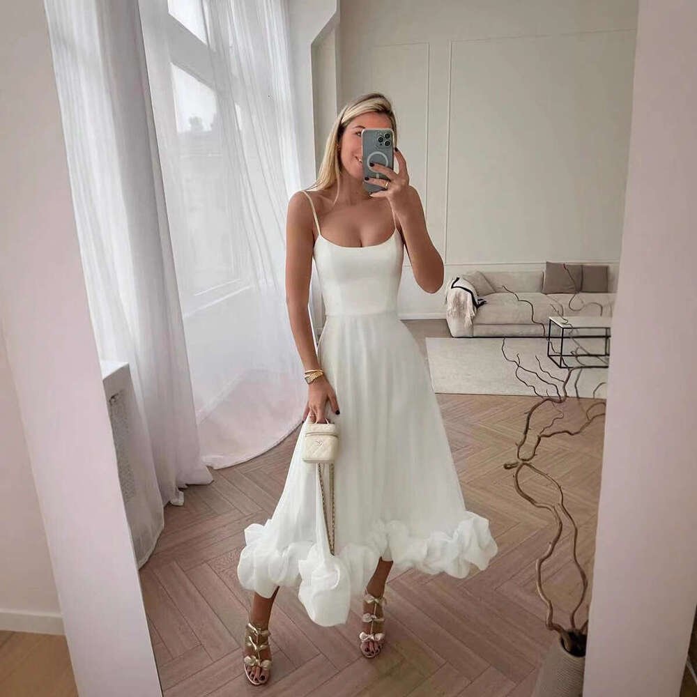 White Dress Maxi Dress 2023 Spring/Summer Women's New Fashionable Hanging Strap 3D Flower A-Line Dress KQ