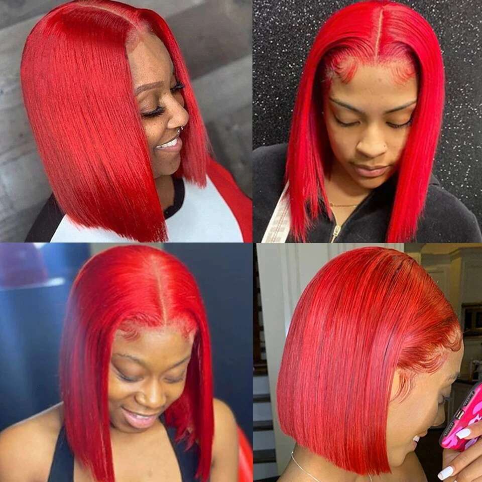 Red Wig Straight Short Bob Lace For Black Women Brazilian Preplucked Human Hair Wigs On Sale Clearance Wigs