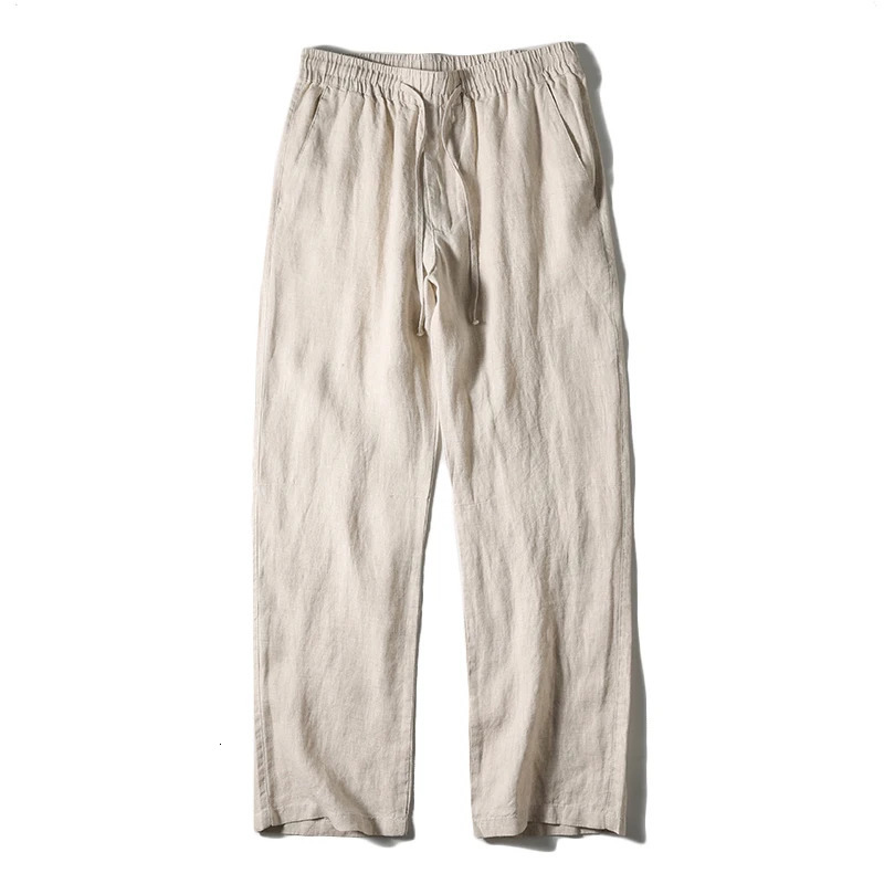 Natural Linen Pure Skin Breathable Summer Color Fashion Slim Fit Men Loose 100% Straight Flax Casual Pants 250515