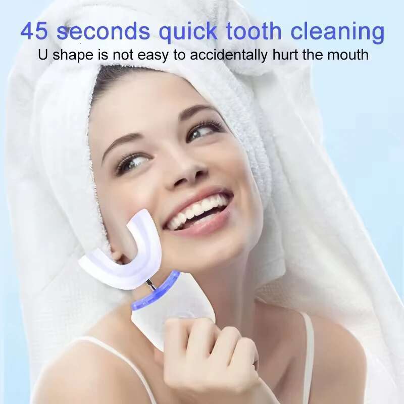 Rechargeable U-Shape Sonic Portable 360° Ultrasonic Teeth Whitening Light Silicone Travel Mini Electric Toothbrush