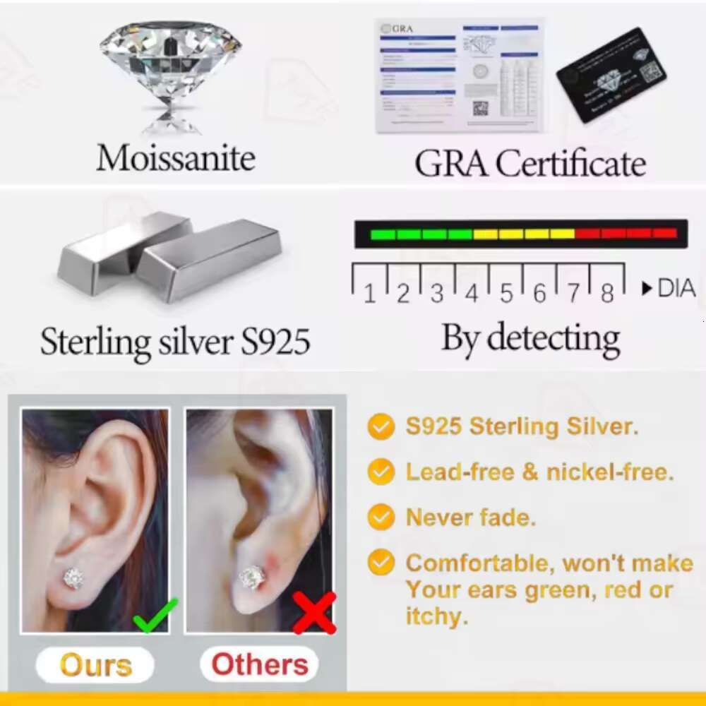 Luxurious 10k Screw Back Earrings, Iced Vvs Mosangshi Men's Gold Earrings