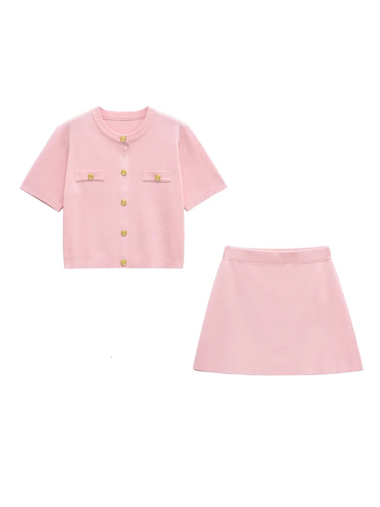 TRZA Womens Fashion Soft Buttoned Knit Cardigan Sweater with High Elastic Waist Skirt TwoPiece Set Female Casual Outfit 250515