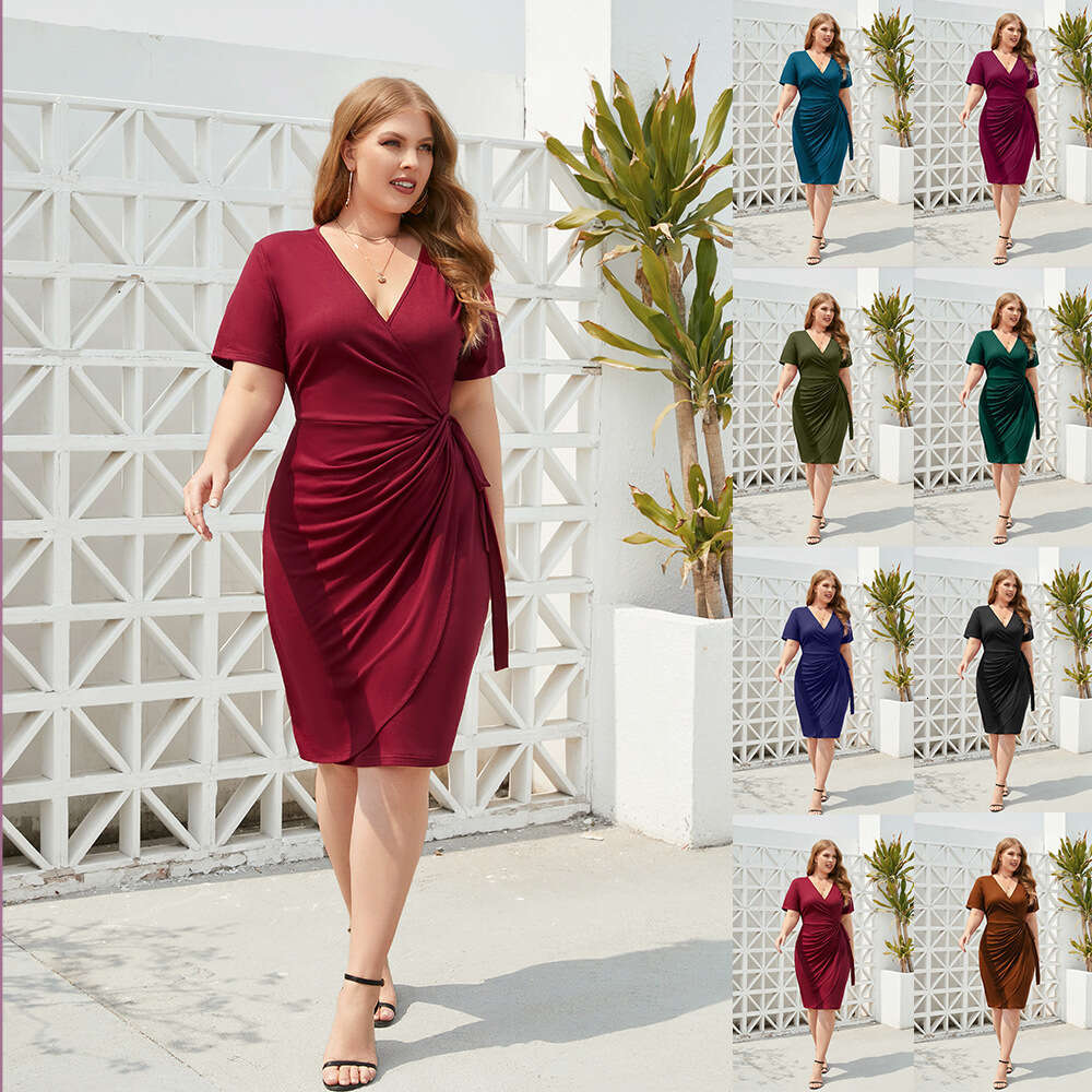 Plus Size Dresses for Woman Elegant Dresses Women Dresses Designer Dress Dress Large Size Womens Solid Color Casual with Straps V-neck Mid Length Dres