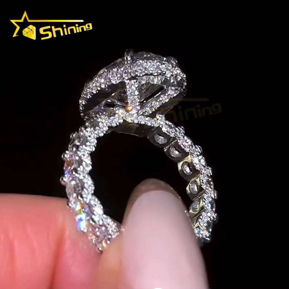 Custom CVD/HPHT Lab Diamonds Luxury 10K Real Gold Cluster Pave Half Band Moissanite Diamonds Wedding/Engagement Rings