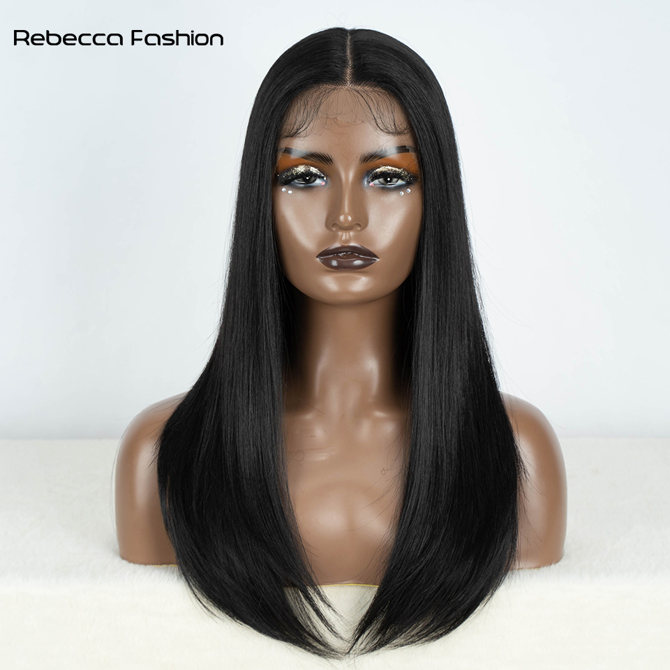 Rebecca Fashion Synthetic Front Wigs For Women Straight 22 inches Bob Ombre Brown Blonde White Lace Easy Wear Cosplay Wig