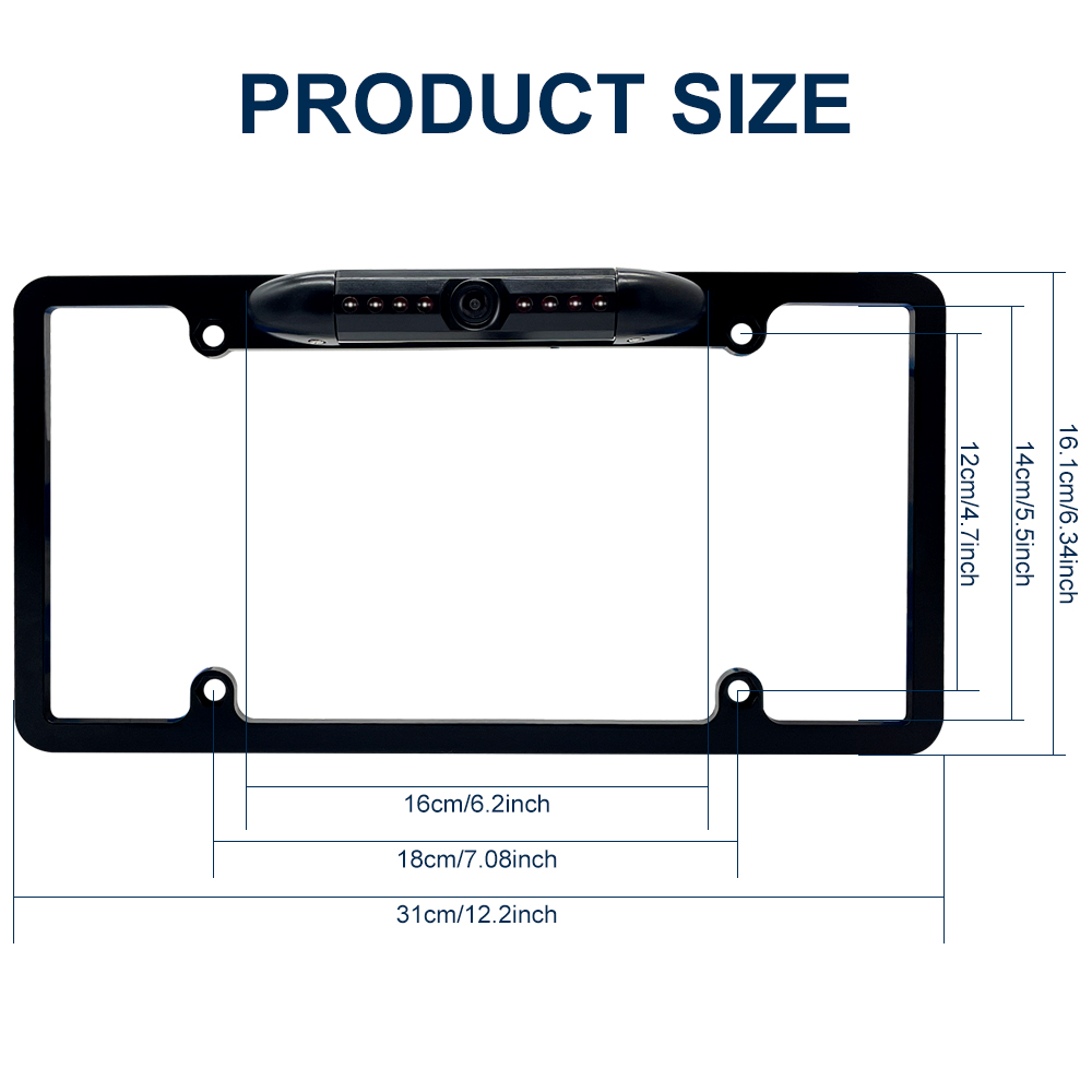 car License Plate Frame Backup Camera with 8 LED Rear View Camera 170° Ultra-HD Night Vision Waterproof Rearse Cam.