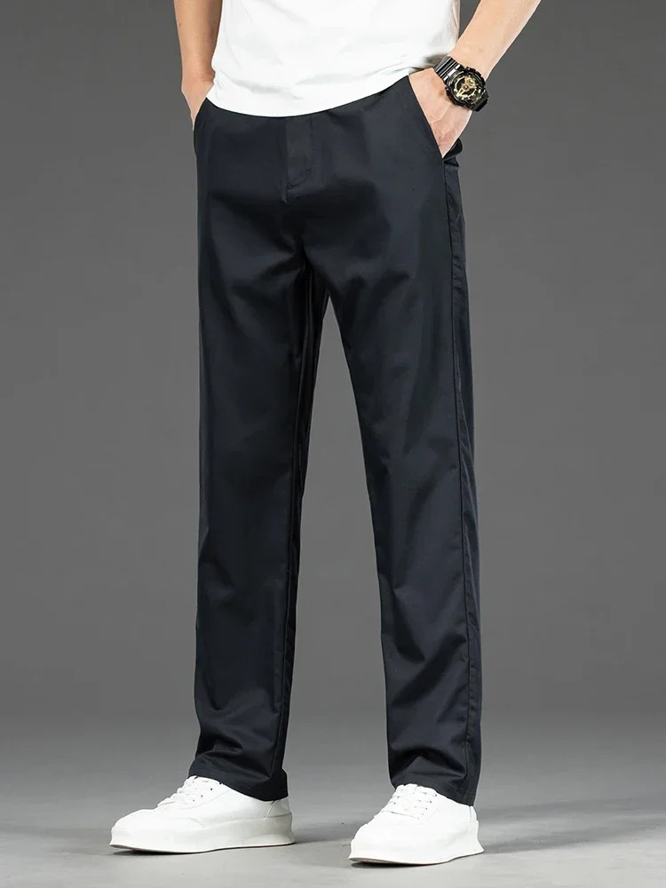 Thin Men Bamboo Summer Pants Casual High Quality Business Classic Fashion Stretch Slim Formal Straight Trousers Black Gray Khaki 250515