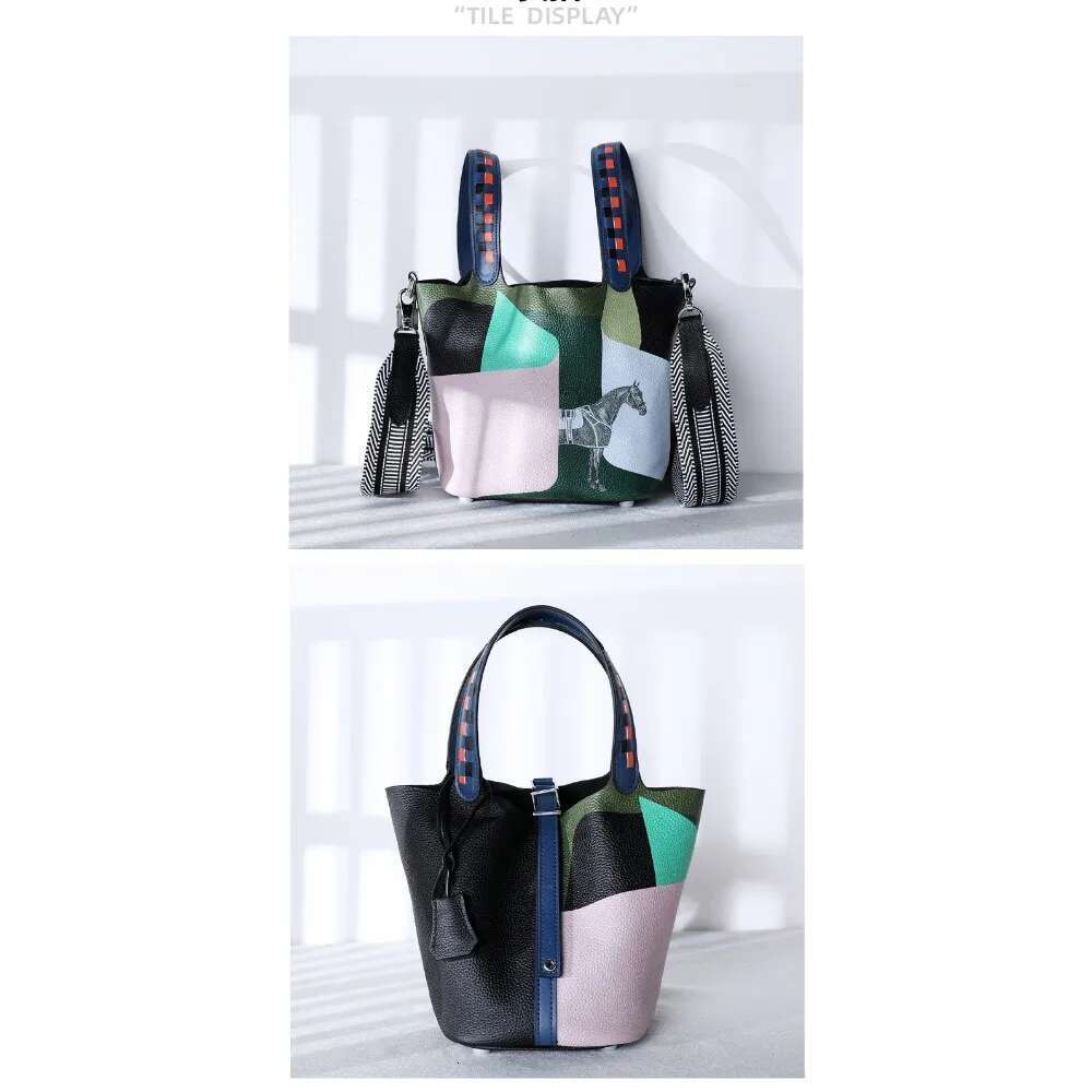 Ethnic Style Cowhide Bucket Bag Fashion Chic Vegetable Basket Women's Handbag