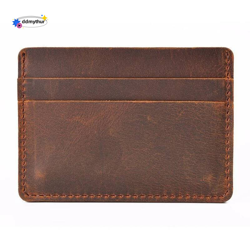 Classic Vintage Crazy Horse Card Holder Genuine Leather Business Wallet Men Perfect for Credit Cards and IDs ddmythur