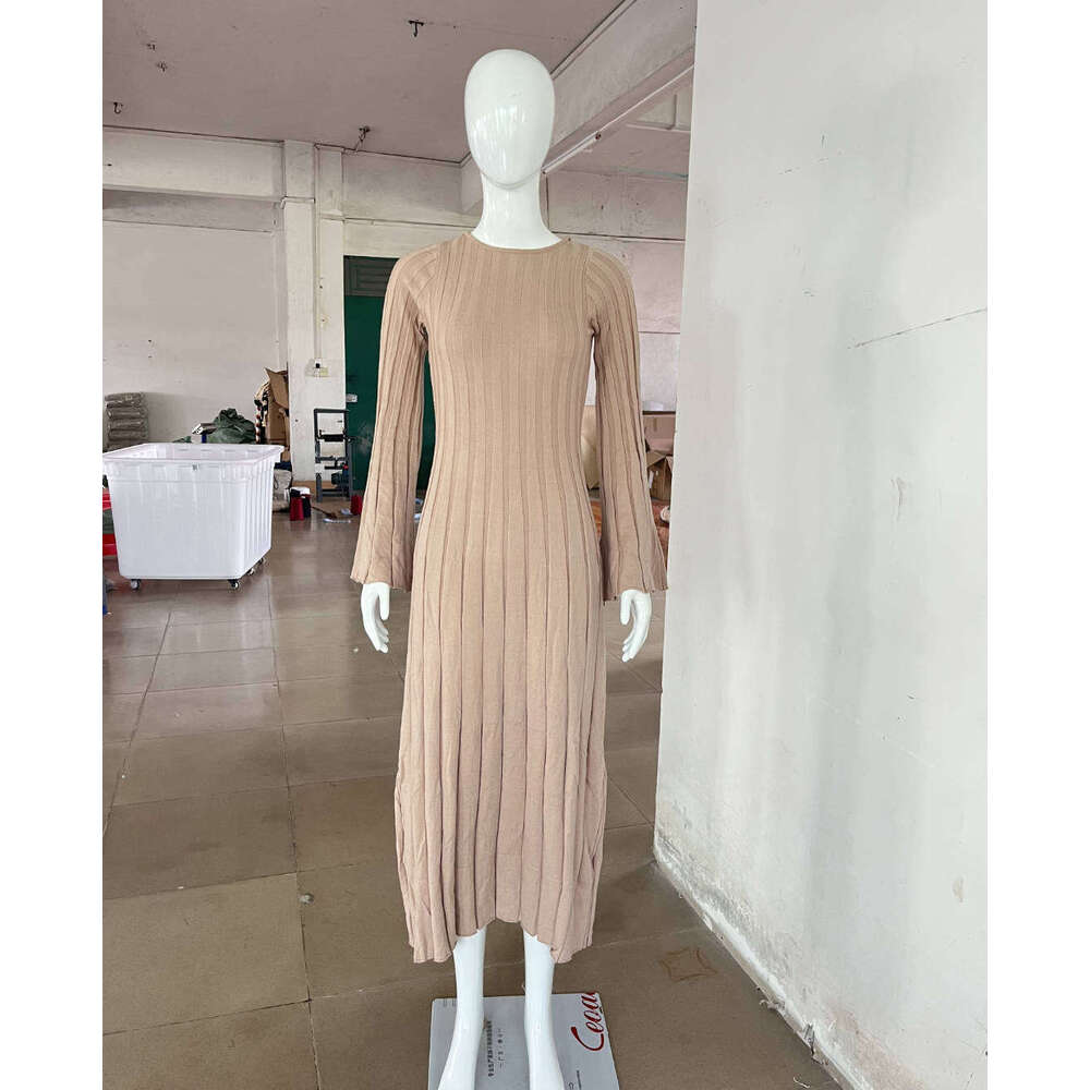 White Dress Maxi Dress 3-Color Autumn And Winter Dress, Casual Core Yarn, Slimming Round Neck, Big Pit Stripe, Backless A-Line Knitted Long Skirt For 