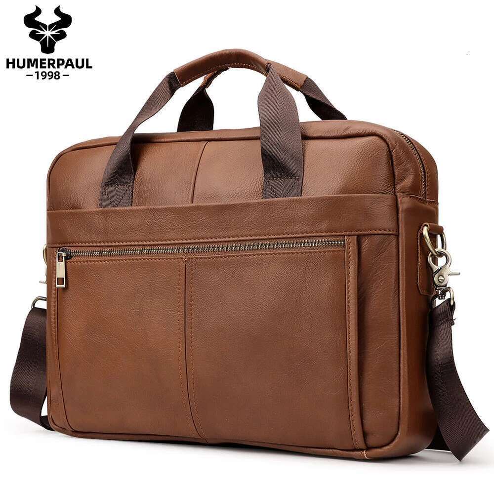 HUMERPAUL Briefcase Men Genuine Leather Shoulder Messenger Bags Business Computer For Work Travel Male Totes Bag Quality