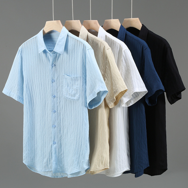 1511 Summer Light Ice Silk Mens Short Sleeve Shirt Striped Black Casual Versatile Half Sleeve Top 241224