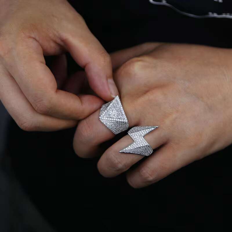 Drop Shopping Prong Lighing Micro Pave Iced Out CZ Hip Hop Cuban Ring for Men Spinous Letter Z Big Adjustable Jewelry