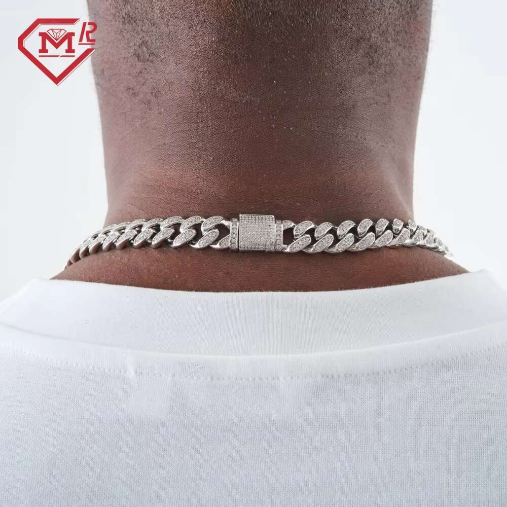 Hip hop Iced 2 Rows VVS12 Millimeter Sier Silica Cuban Chain