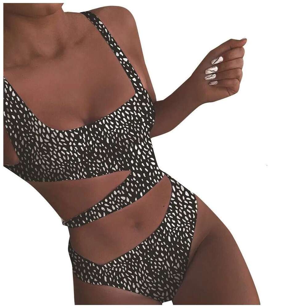 Women's Leopard Print Bikinis Swimwear Off Shoulder Hollow Swimsuit Push Up Bra High Waist Traceless Breath Comfty Bikini Set
