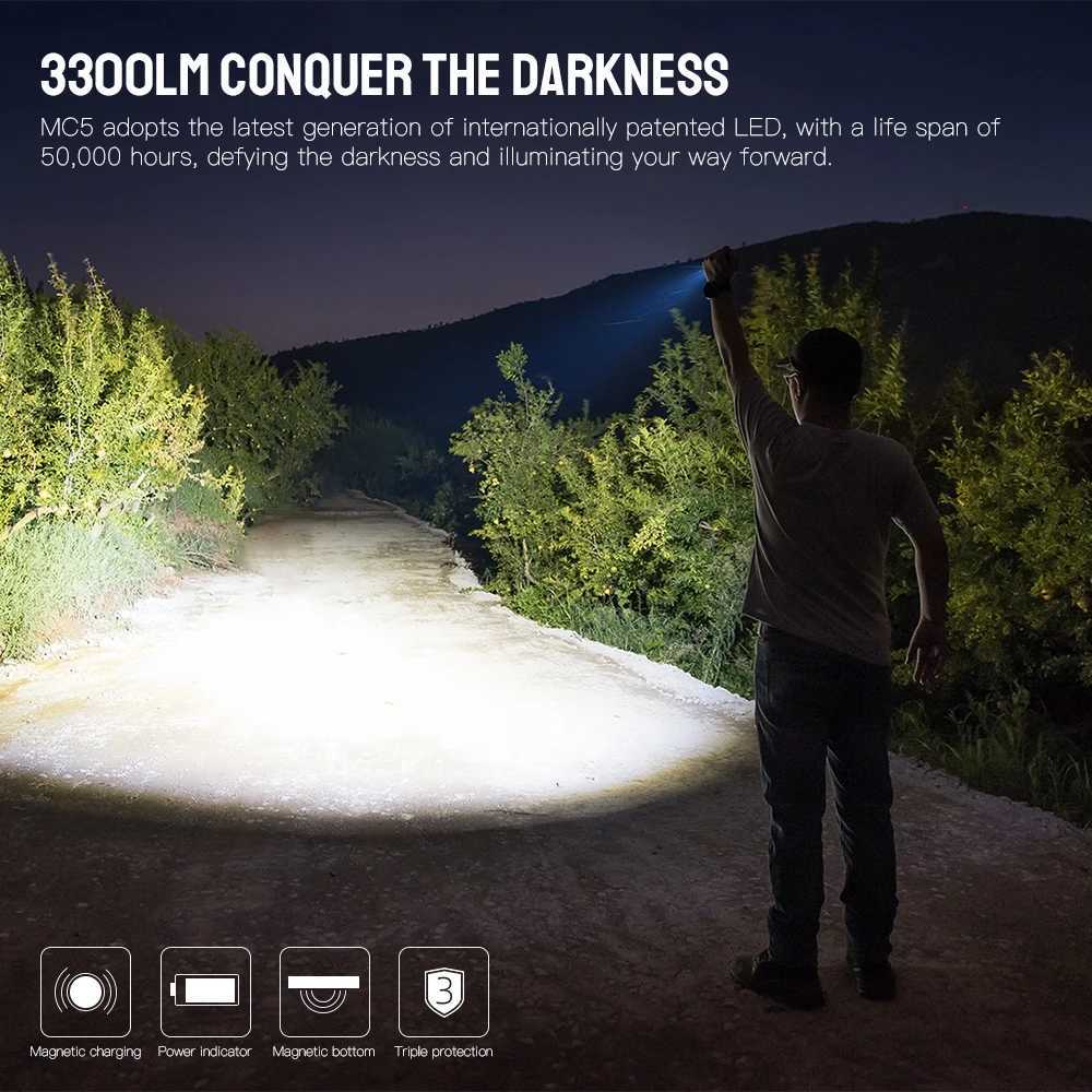 Trustfire MC5 LED EDC Flashlight 3300Lumen Rechargeable Lamp 21700 Battery Torchs with Magnetic USB Charging and Power Indicator Z250514