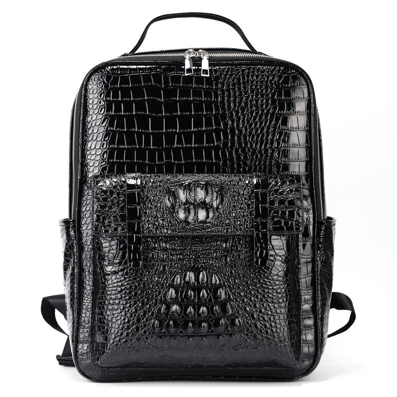 2025S Designer Bag New Casual Men Black Trendy Cool Crocodile Pattern Outdoor Computer Backpack