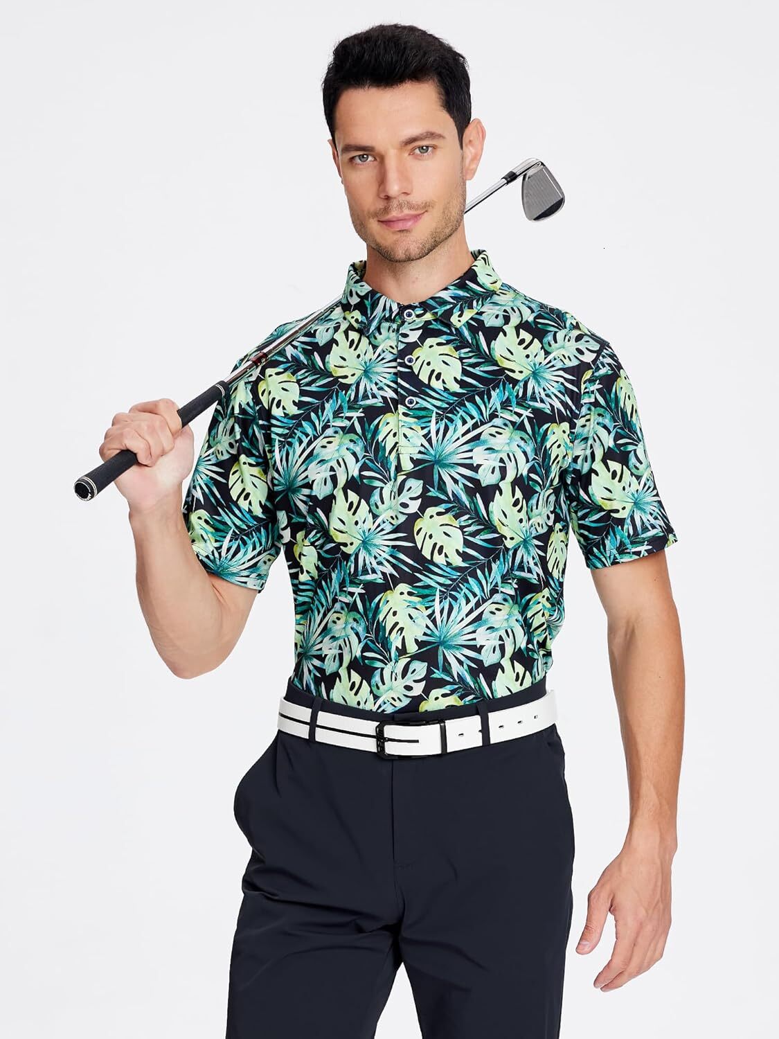 Mens Polo shirt Golf Shirts for Men Super Stretch Jacquard Dry Fit Golf Polo Moisture Wicking Short Sleeve Polo Shirts for Men