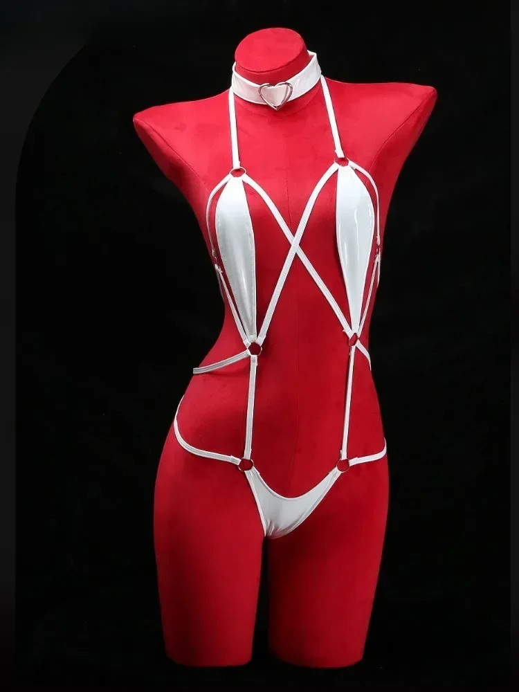 Sexy Hollow Naughty Lingerie Red Bodysuit for Women Exposed Chest Thong Underwear Temptation Erotic Costumes Exotic Nightdress 250515