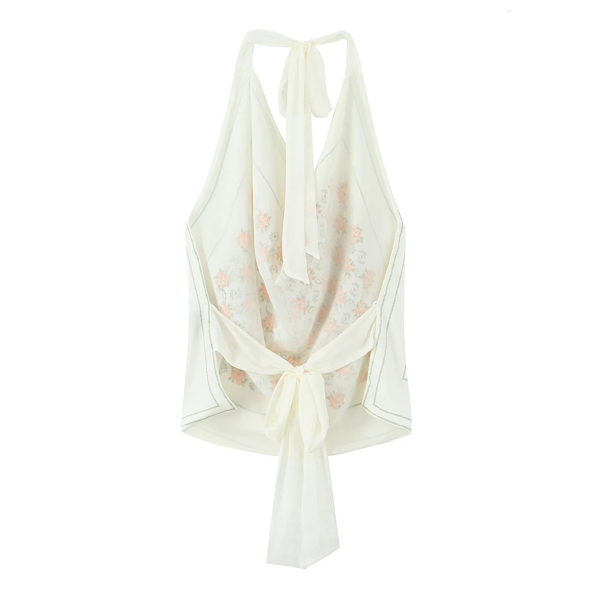 Zevity Women Fashion Sleeveless Floral Print Soft Touch Smock Blouse Femme Backless Lace Up Halter Shirt Blouses Chic Tops LS9164 250515