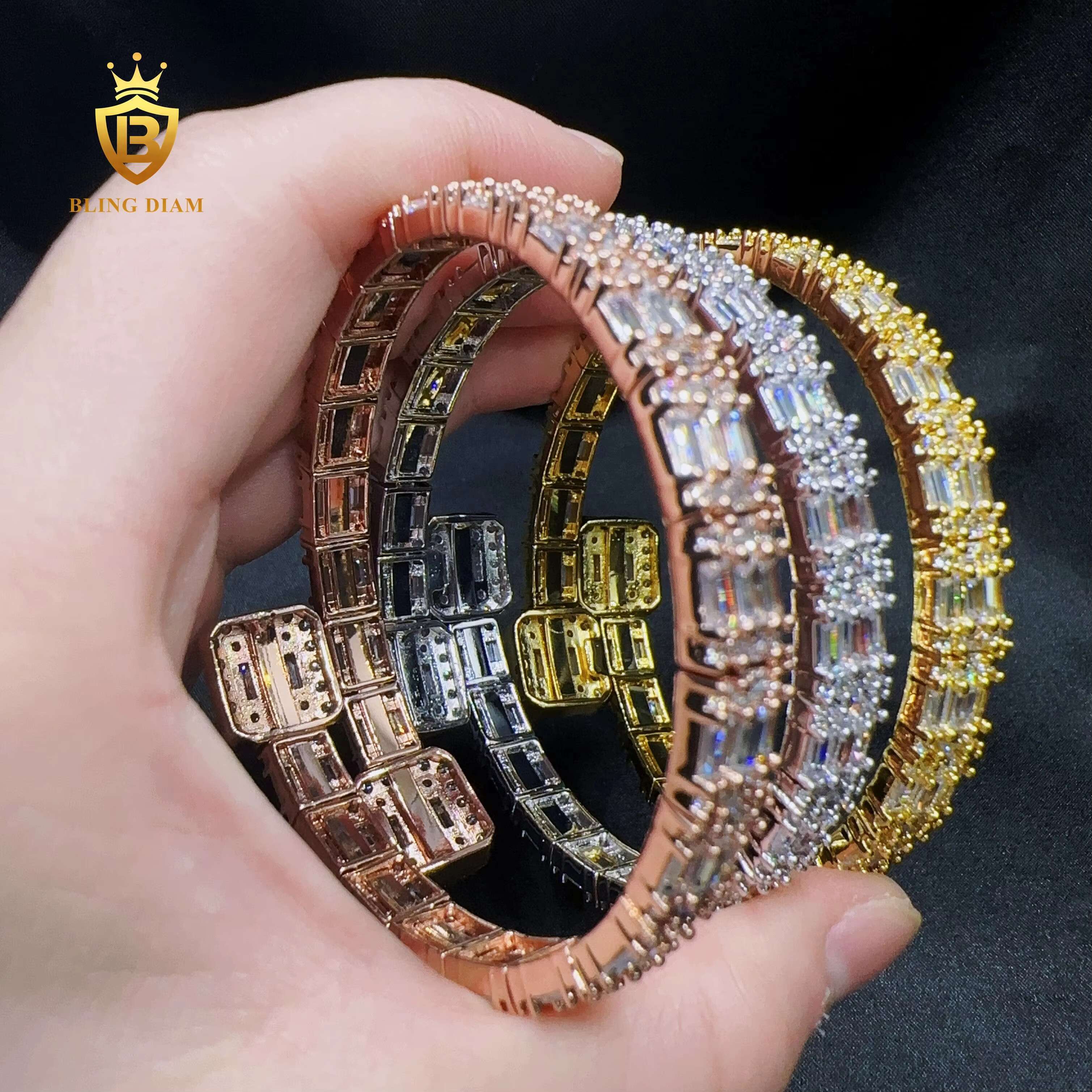 Blingdiam Jewelry Fashion Hip Hop 7.2mm Width Bangle baguette AAAAA+ CZ Bracelet for Men Women