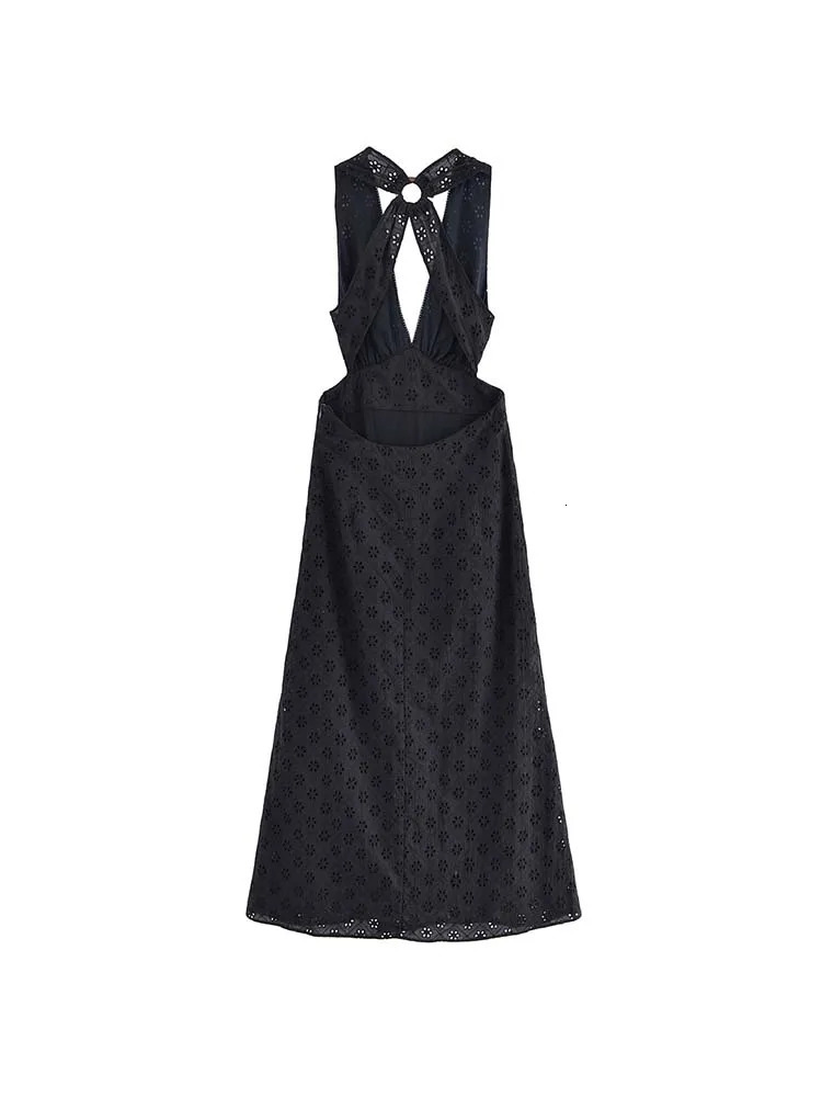 Womens Summer MIDI Tank Dress Vintage Solid VNeck y Hollow Out Female Elegant Street Dresses Clothing 250515