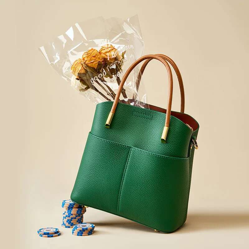 Genuine Leather Women's Bucket Bags Top Designer Women Handbag Cowhide Two Shoulder Strap Crossbody Bag