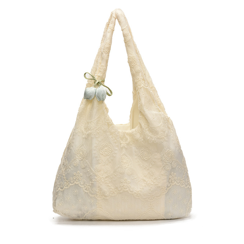 Korean Sweet Lace Underarm for Women 2025 New Fashion Solid Color Embroidered Large Capacity Commuter Shoulder Bag