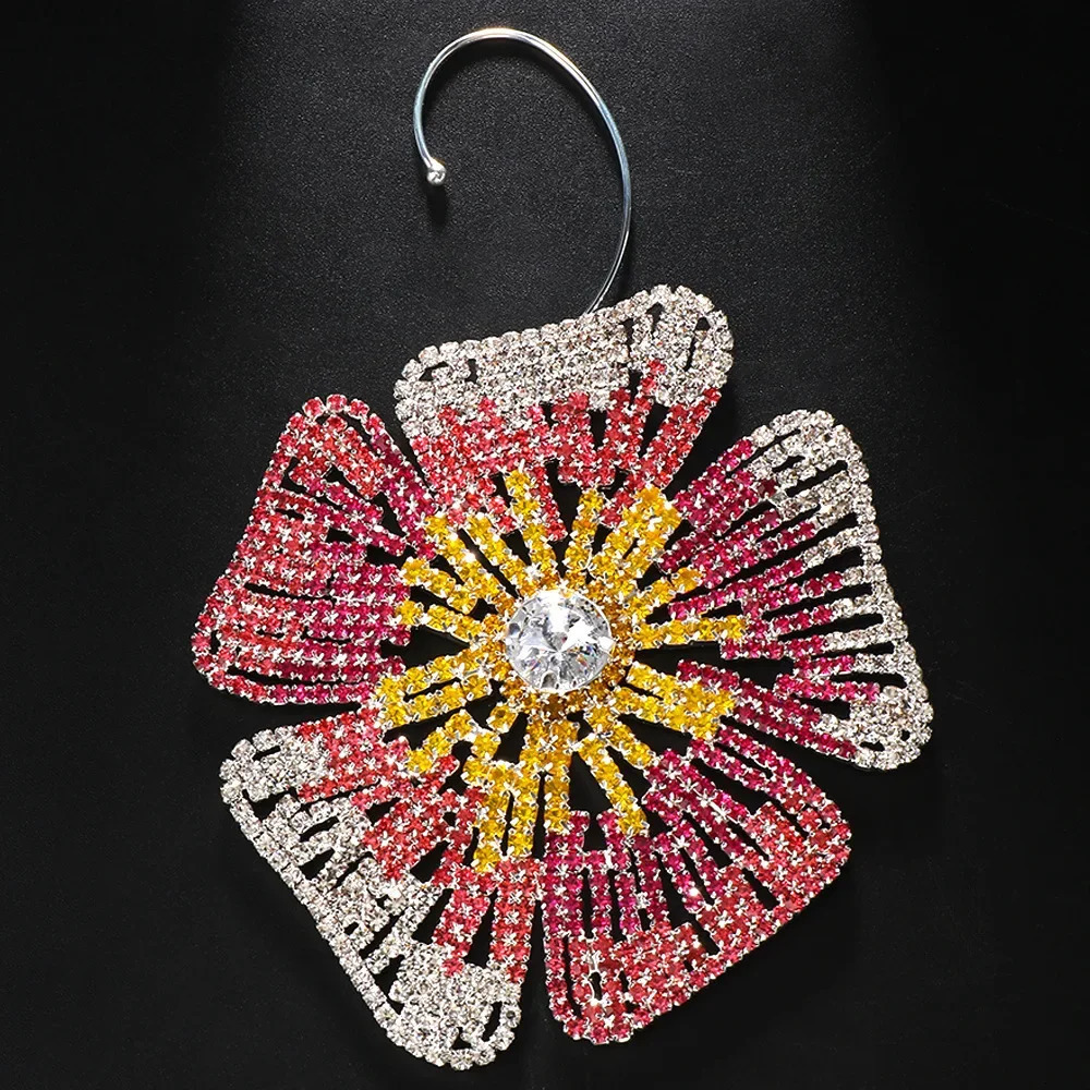 Exquisite Big Flower Earrings Dangle for Women Exaggerated Rhinestone Earrings Drop Wedding Jewelry Performance Show 250515