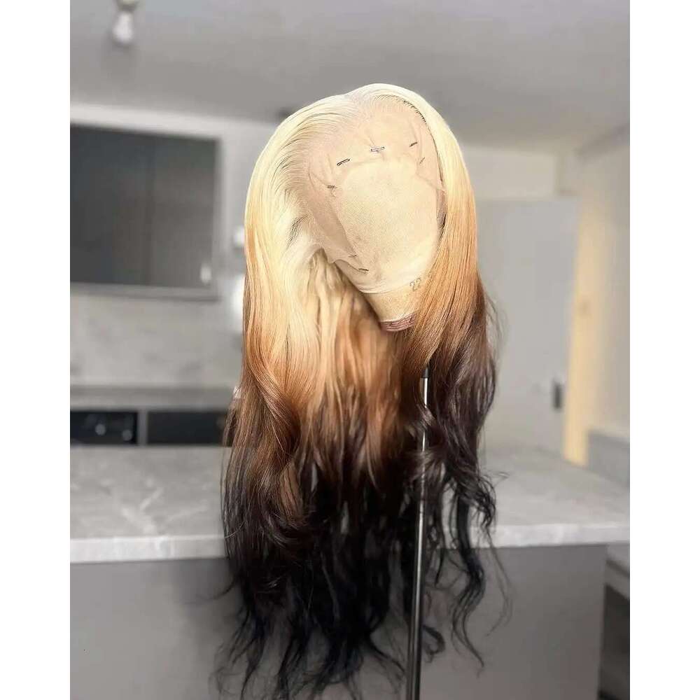 OmBre Blonde Front For Women Synthetic 13X4 Lace Frontal Wigs Pre Plucked Hairline With Baby Hair Wig 200% Density