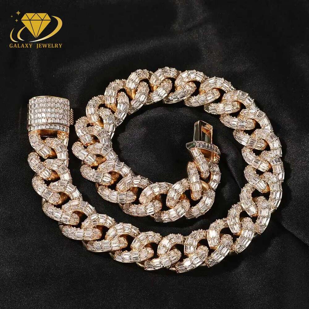 DHCollections 925 Silver 21mm Iced Out Baguette Cuban Link Chain for Men Moissanite Diamond Hip Hop Necklace Gold/Silver 7-20 Inch