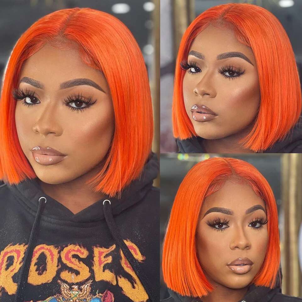 Front Short Bob Wig 350 Ginger Orange Color 13X4 Straight Transparent Lace Frontal Wigs Human Hair For Black Woman 10 Inch