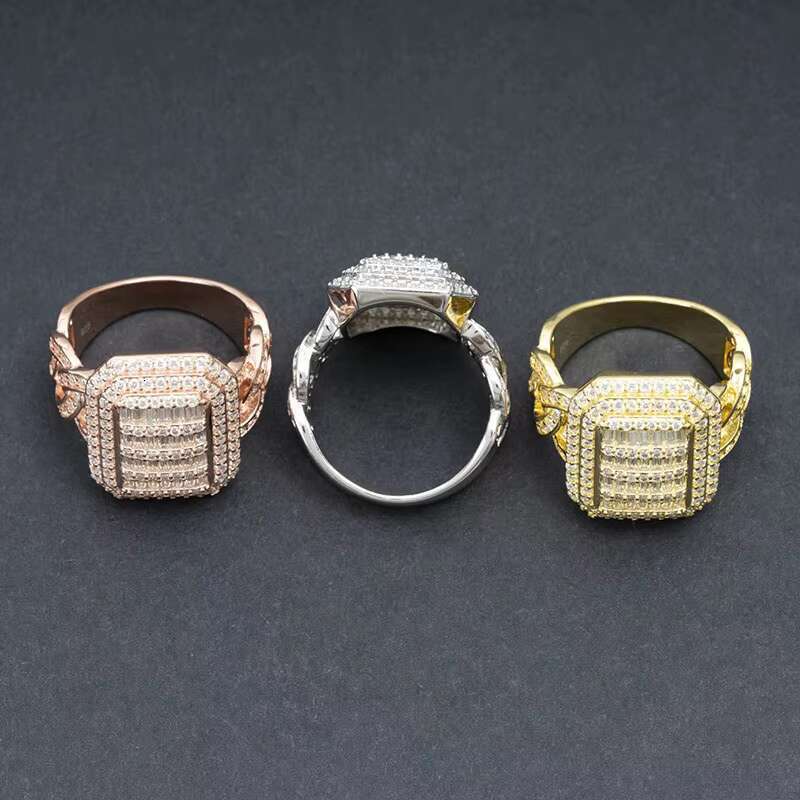 Fashionable luxury chilled hip-hop silver with sandstone men's and women's rings
