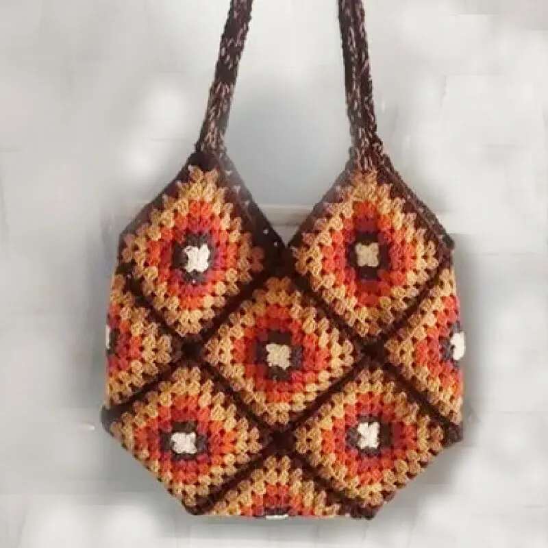 Handmade Crochet Shoulder Bag, Handbag, Suower Pattern, Beautiful And Generous, With Lining For Easy To Use