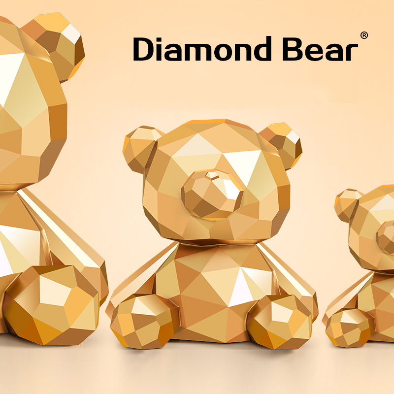 Golden sitting geometric bear money box