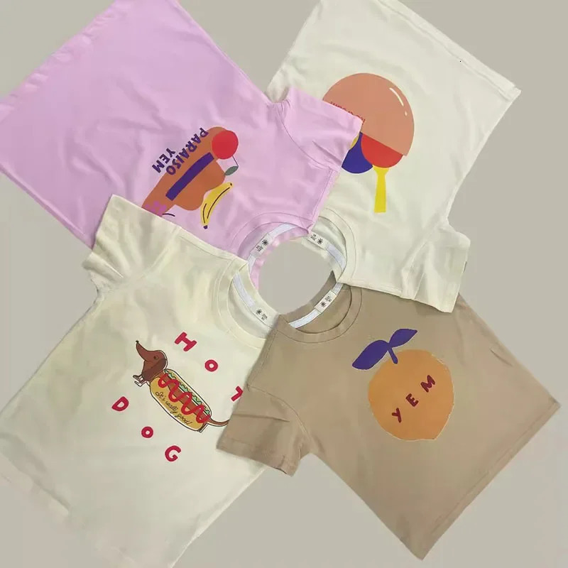 Summer Kids Short Sleeve T-shirt Cartoon Letter Boys Girls Unisex O-Neck Tees Children Fashion Tops 250515