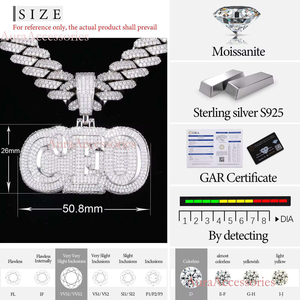 Factory Personalized Customized VVS Moissanite Dia Iced Out 3D Shadow Name S Mens Hip Hop Jewelry Letter Pendant