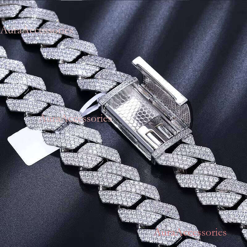 18mm 3 Rows VVS Moissanite Iced Out Link Sterling Sier Lab Dia Hip Hop Jewelry Men Cuban Necklace Chain