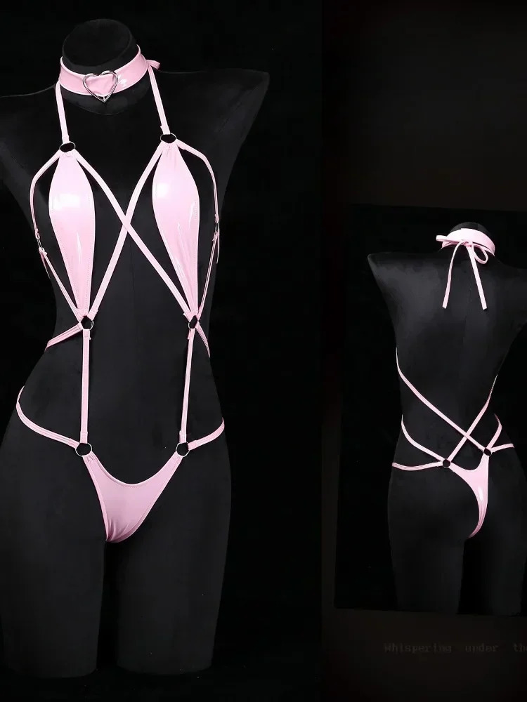 Sexy Hollow Naughty Lingerie Red Bodysuit for Women Exposed Chest Thong Underwear Temptation Erotic Costumes Exotic Nightdress 250515