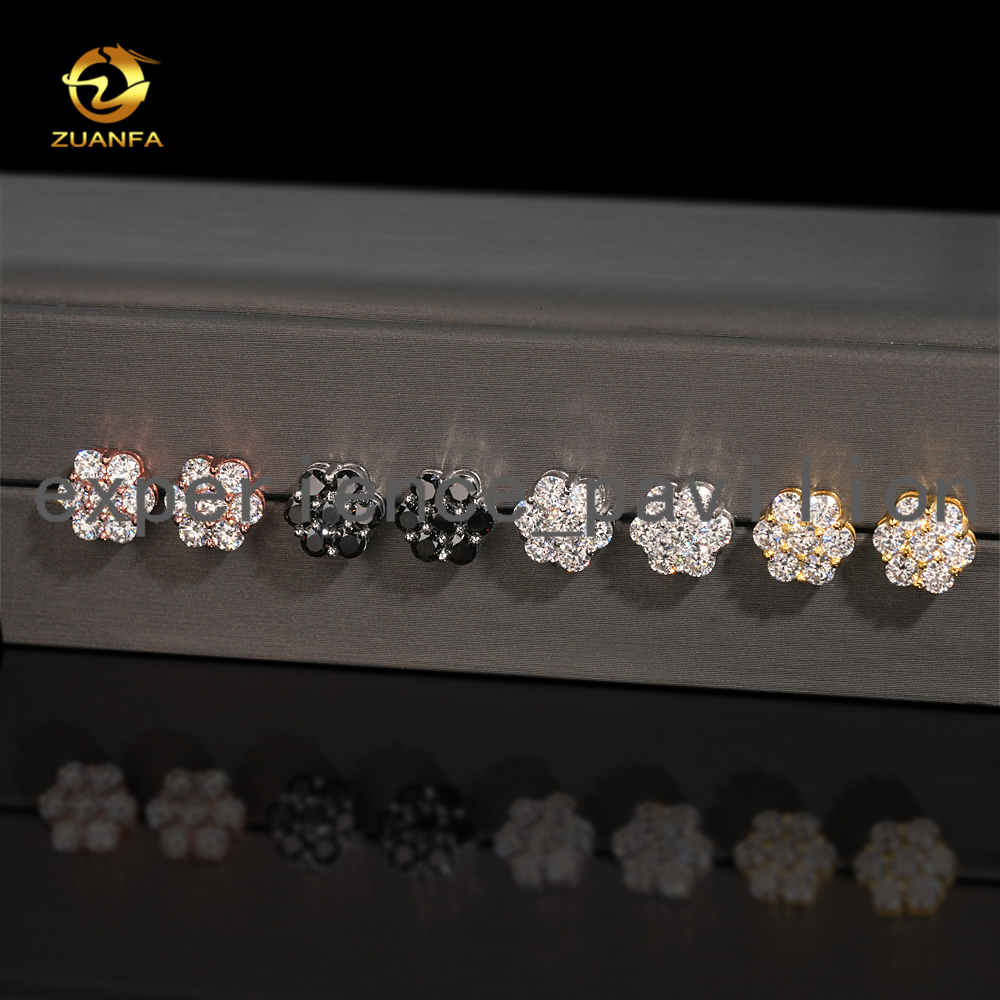 Hot Sale Flower Cluster Moissanite Earrings 925 Sterling Silver Hip Hop Earrings 9mm Screw Back Stud Earrings for Men and Women