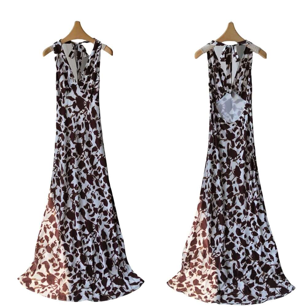 Partydress Robe Tender Beige Rose Sexy Open Back V-neck Hanging Neck Strap Sand Washed Silk Long Dress