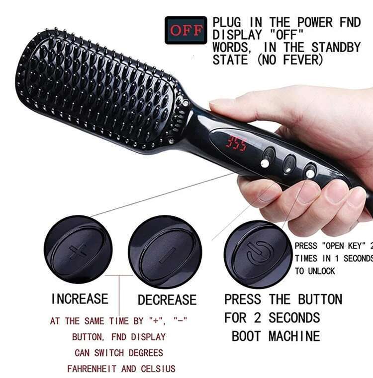 Ceramic Hot Iron Double PTC Heated Thermal Brush Tourmaline Ionic Hair Curler Digital Display Curling Wand