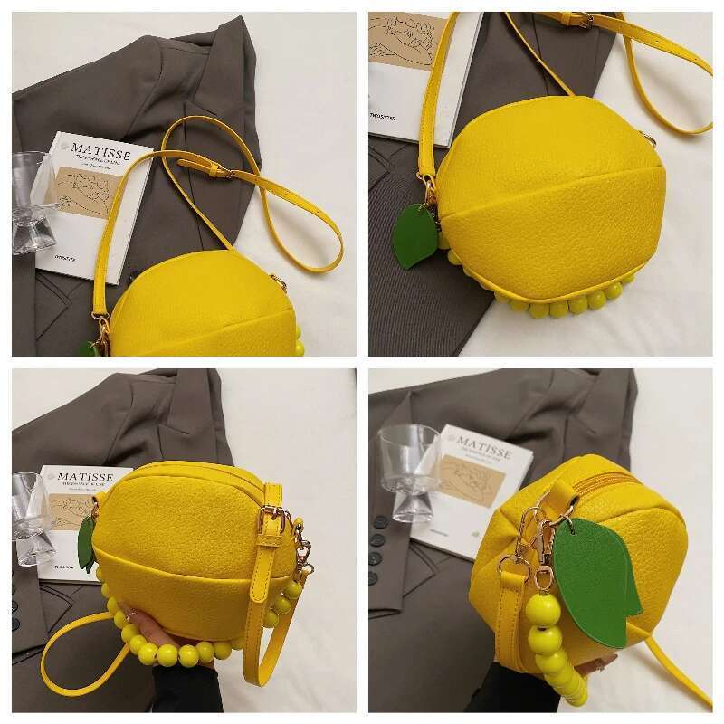 Cute Lemon Dopamine Style Women's Shoulder Fashion Personality PU Solid Color Crossbody Lightweight Fruit Bag