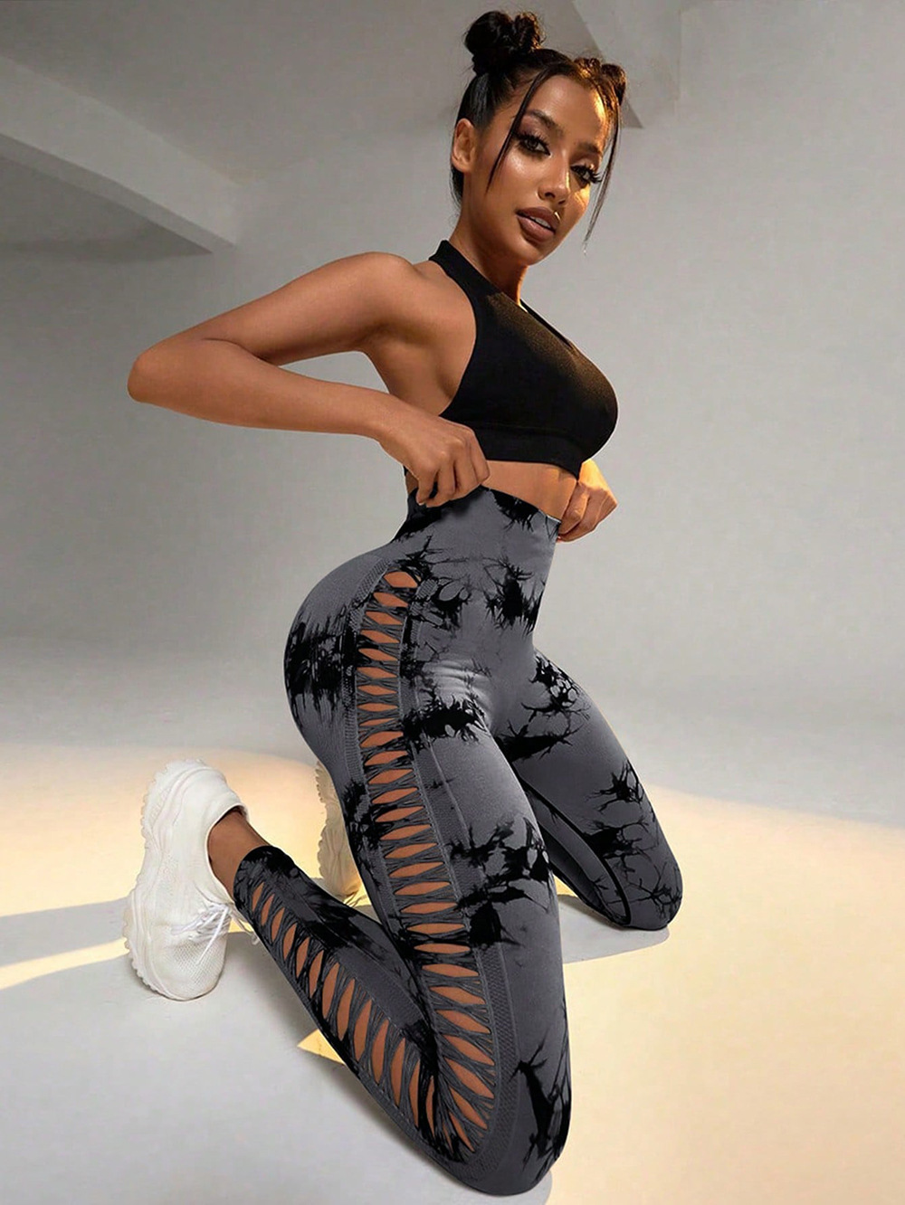 New style sports breathable quick-drying tight high waist hip lifting fitness trousers side hollow tie-dye yoga pants for women
