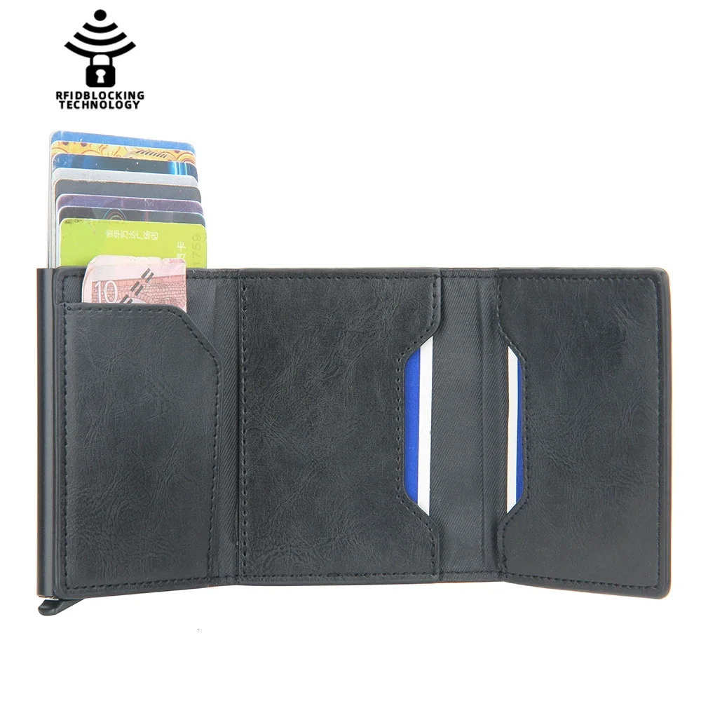 Magnetic RFID Blocking Credit Card Holder Men Wallets Anti Theft Aluminum Metal Pu Leather Small Pop Up Wallet Cardholder Case 250514