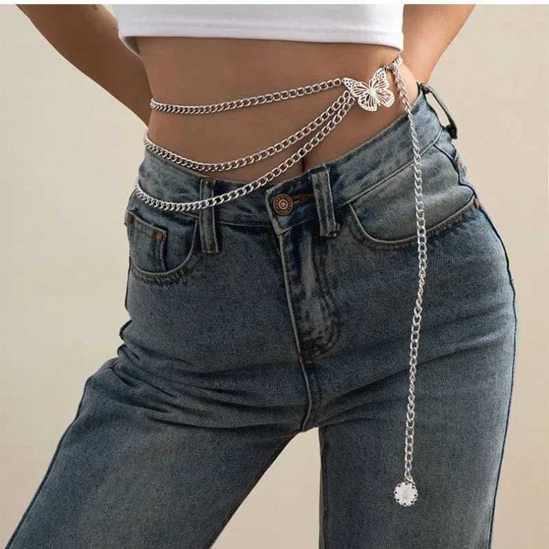 2025Summer Versatile Body Chain Hip Hop Retro Tassel Chain Waist Chain Female Creative Hollow Butterfly Flower Plate Body Chain Y250515