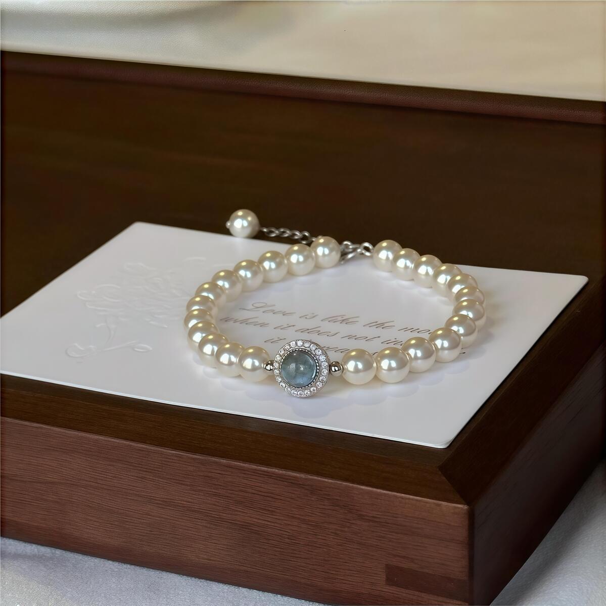 925 sterling silver pearl bracelet women's French blue crystal pendant bracelet fashionable party wedding jewelry